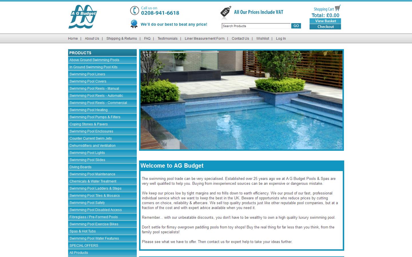 A G Budget Discount Swimming Pools Website