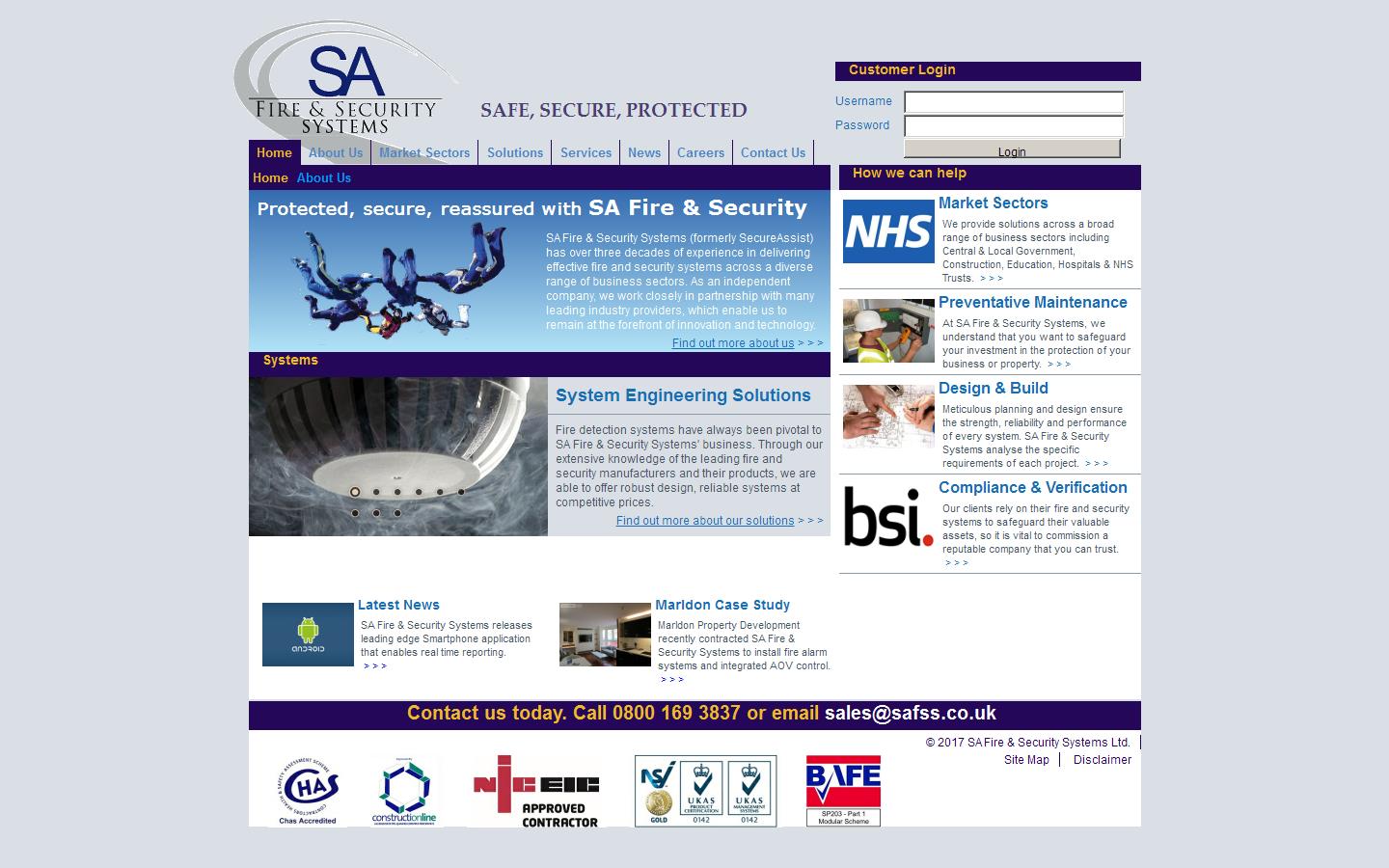SA Fire & Security Systems Website