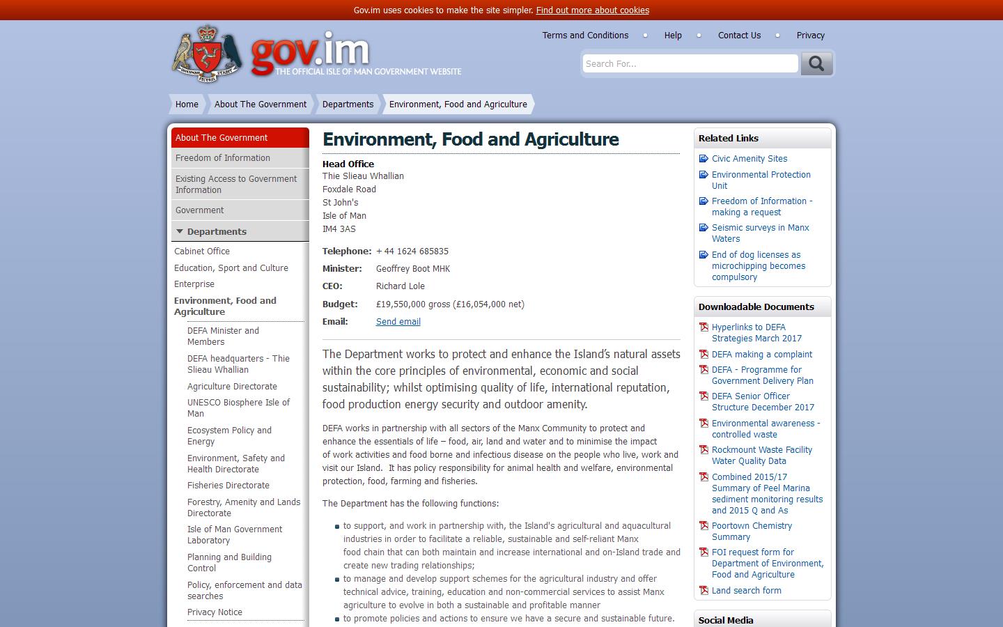 Department of Environment Food & Agriculture Website