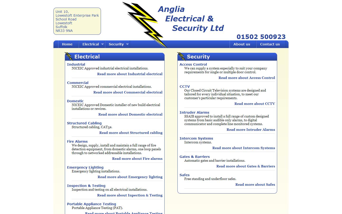 Anglia Electrical & Security Ltd Website