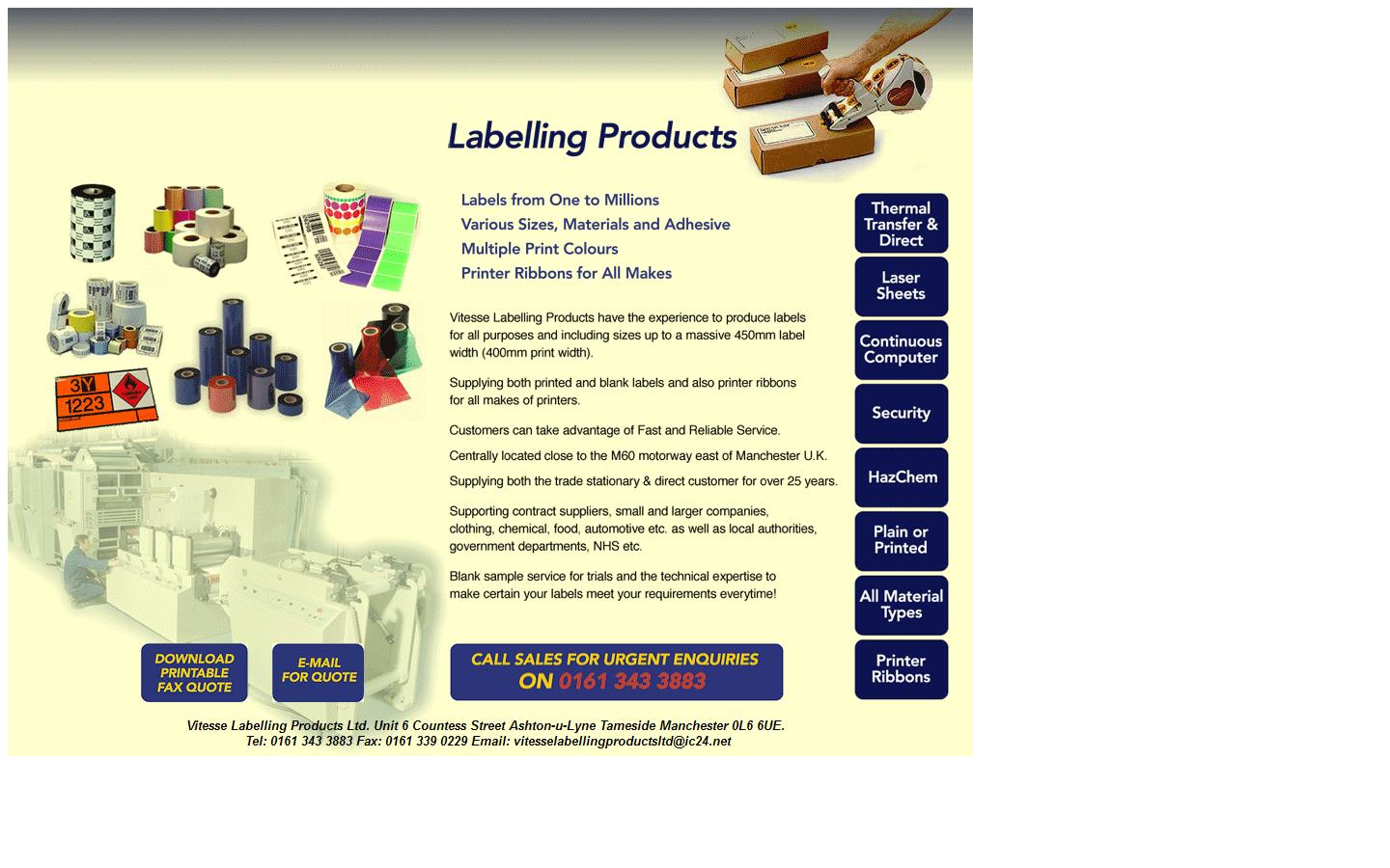 Vitesse Labelling Products Website