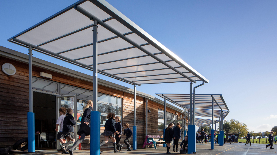 A&S Landscape playground shelters creating safe, covered spaces for play in all weather.