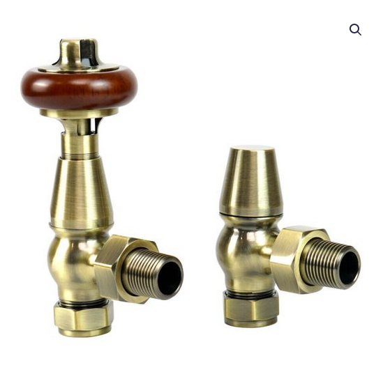 Traditional TRV Angled Thermostatic Radiator Valves (Antique Brass) 1/2” x 15mm