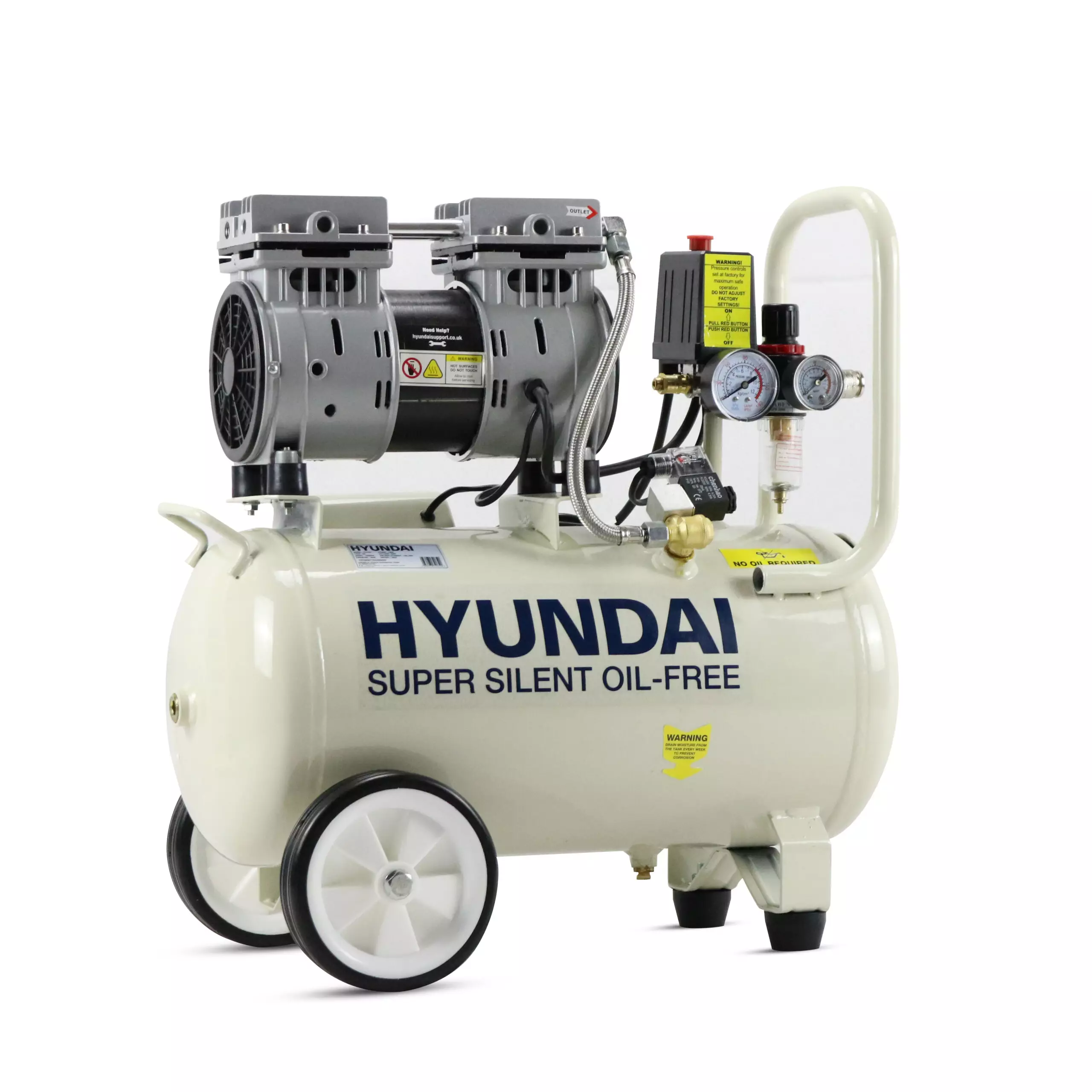 Hyundai HY7524X 5.2CFM, 1HP, 24 Litre Oil Free Direct Drive Silenced Air Compressor