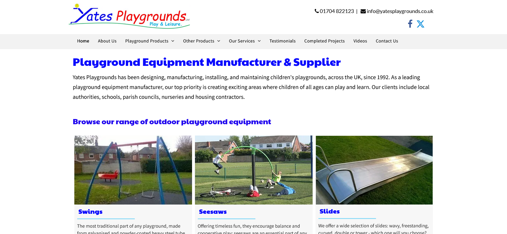 Yates Playgrounds Website Screenshot 001
