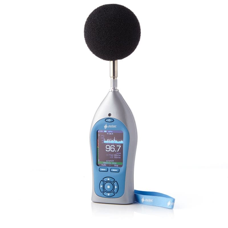Front view of the Nova Sound Level Meter with display showing live noise readings