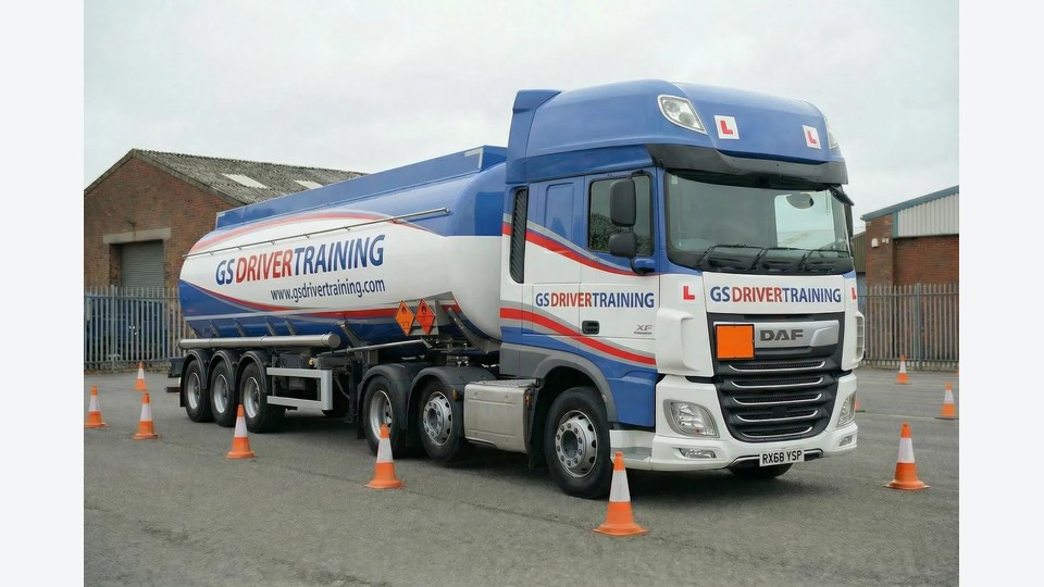 GS Driver Training tanker vehicle used for ADR dangerous-goods course information.