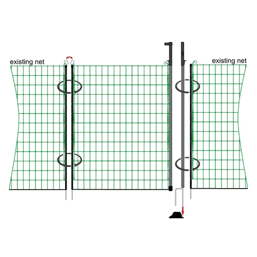 Access into the netted enclosure has always been a hassle and fairly fiddly as you need to turn off power and untie cords.  The new innovative 'hotgate' is a stand alone gate system that can be incorporated into any 1.2m Premium or Professional Fox Bustin