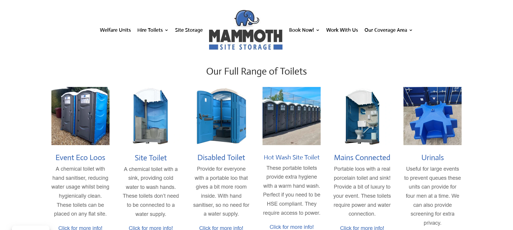 Mammoth Site Storage & Toilet Hire Ltd Website Screenshot 001