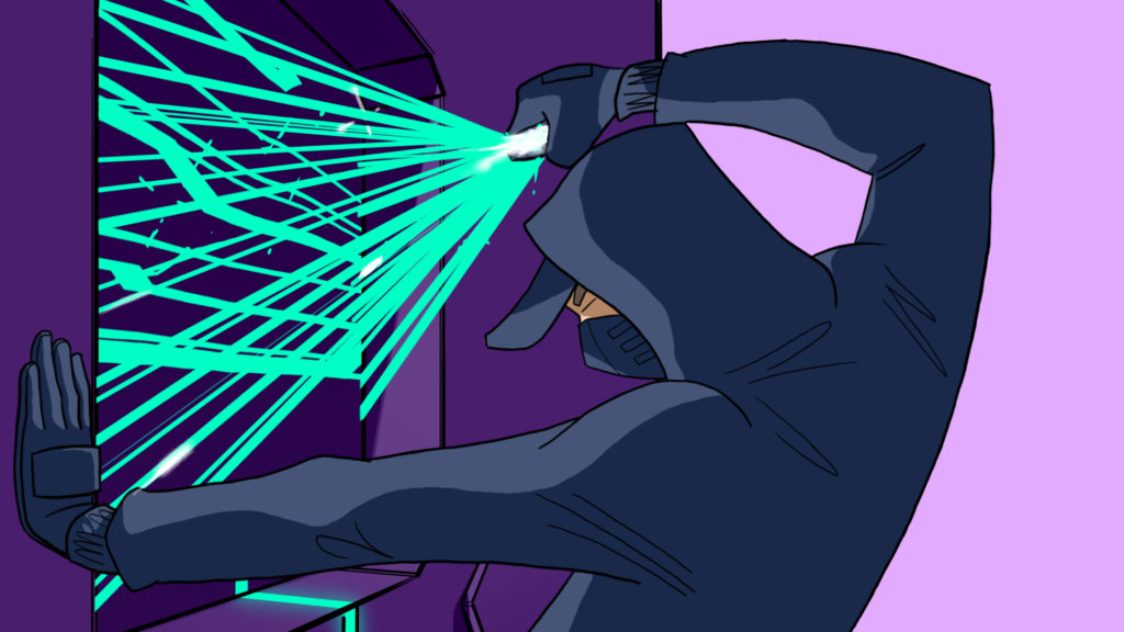 Animated cybersecurity illustration showing a hacker accessing a digital system, representing privileged access security and cyber threats.