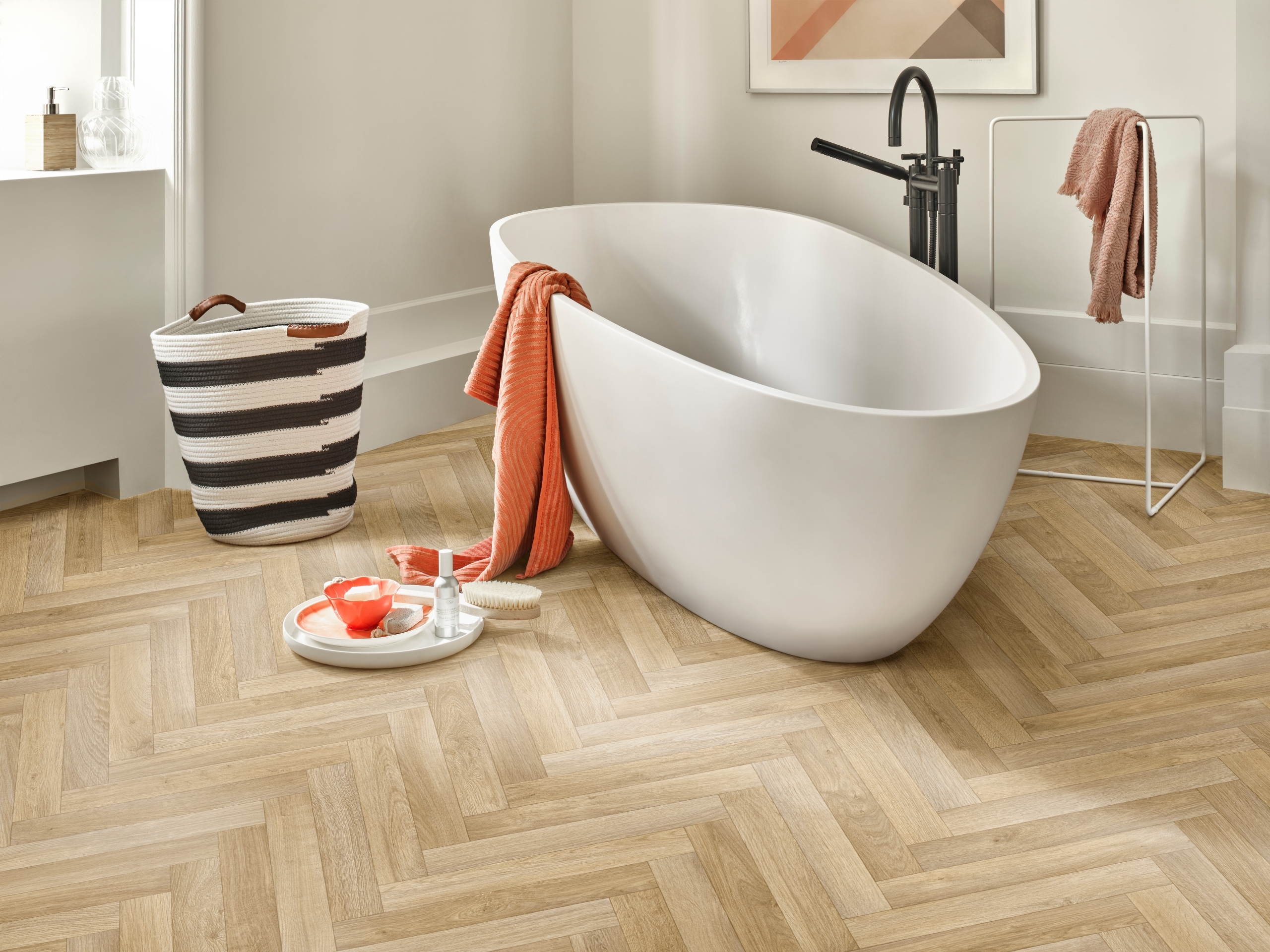Vinyl Flooring Herringbone Beige