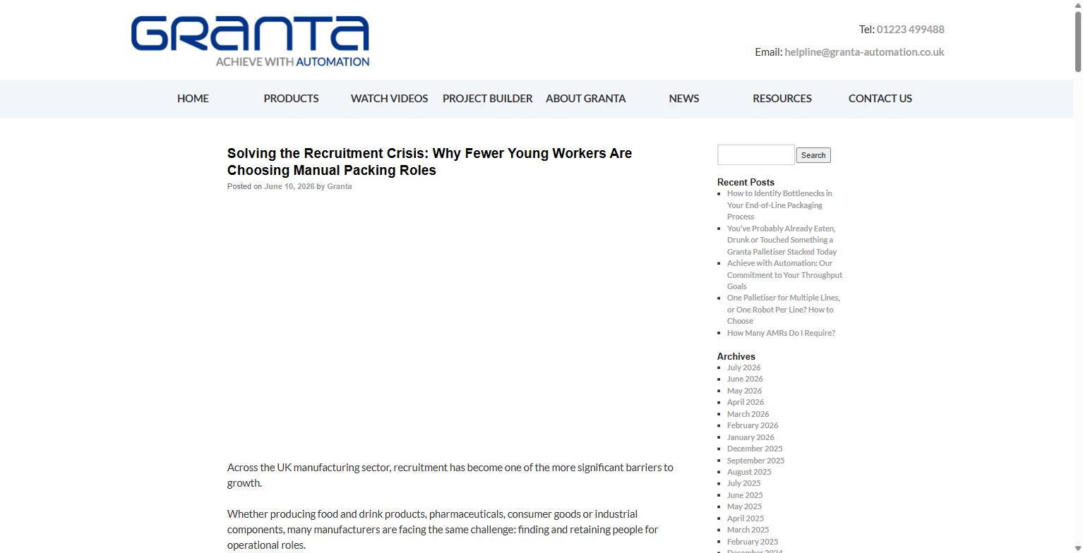 Granta Automation article on manufacturing recruitment challenges