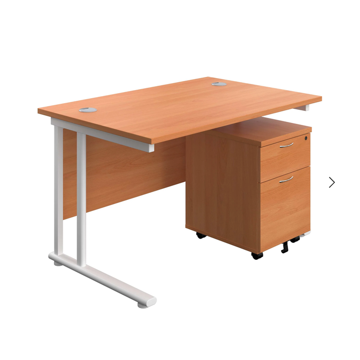 Twin Upright Rectangular Desk with 2 Drawer Mobile Pedestal