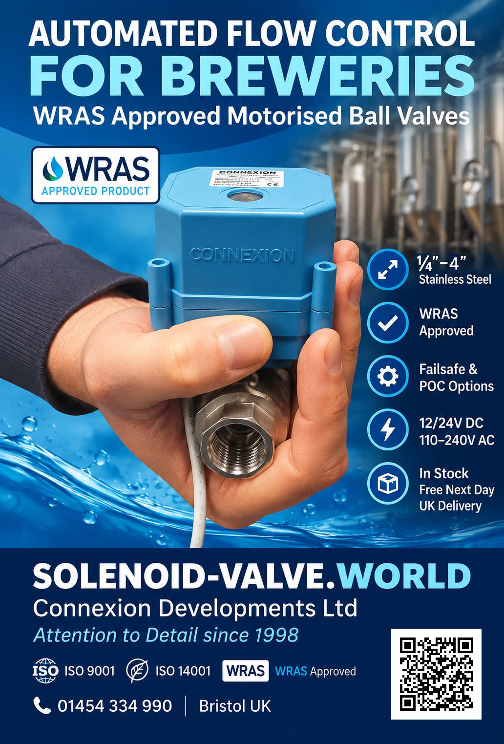 WRAS approved motorised ball valves for brewery flow control