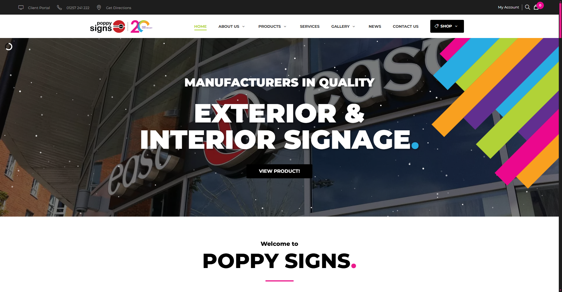 Poppy Signs website displaying hero banner and signage services