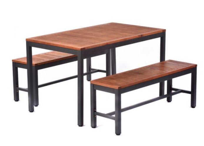 Dorset Dining Table Set – 130x75cm Table with 2 Benches – Hardwood/Metal