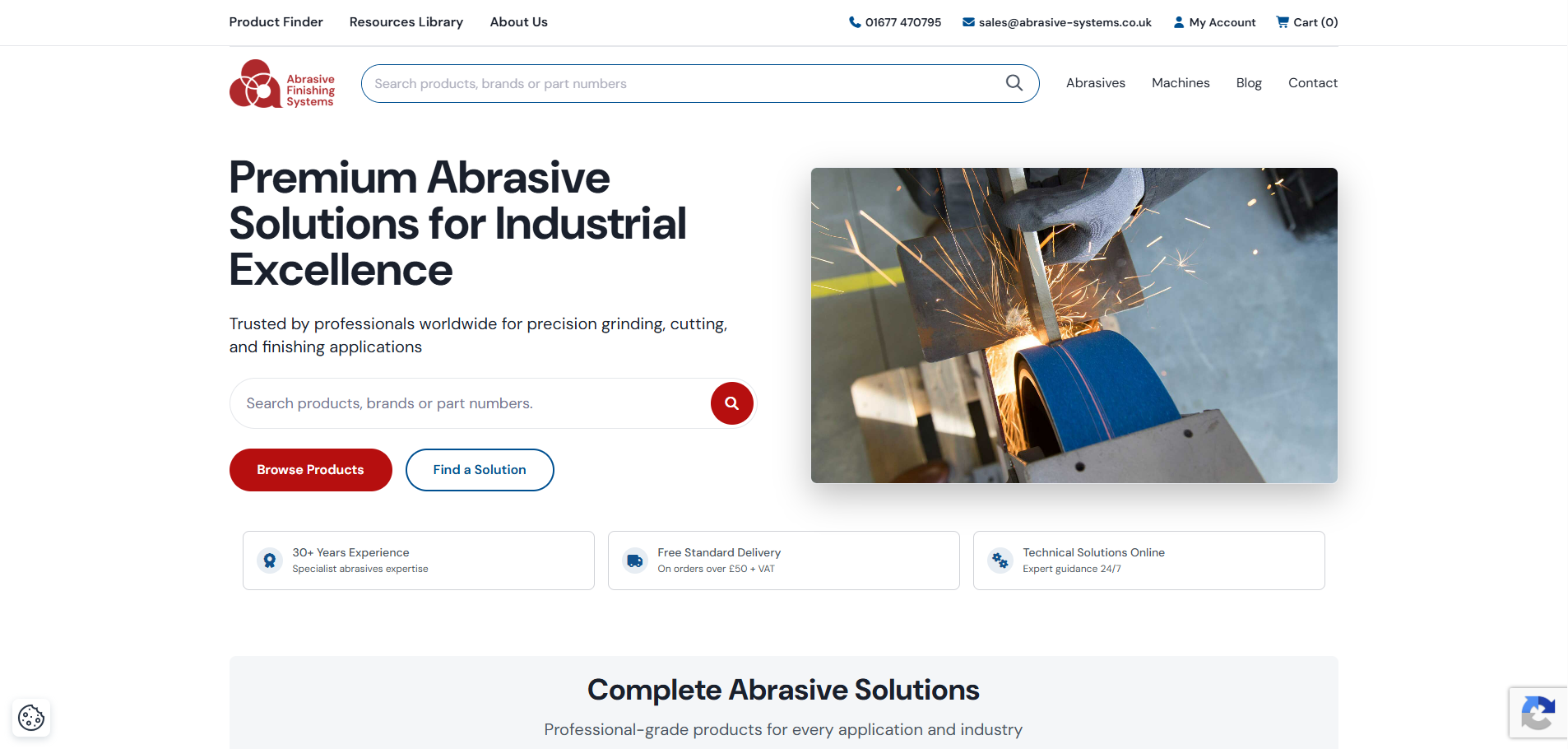 Abrasive Finishing Systems Website Homepage
