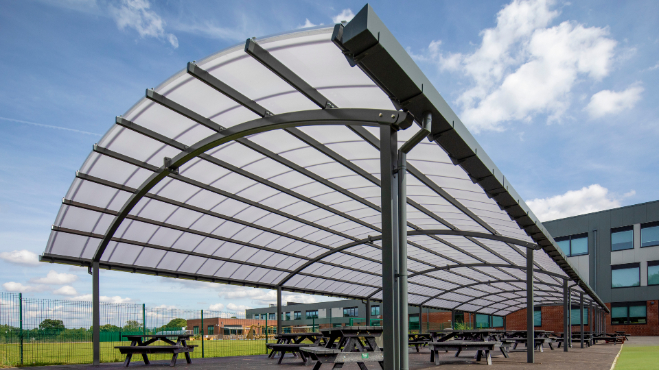 Stylish school dining canopies by A&S Landscape, perfect for lunches and social spaces.
