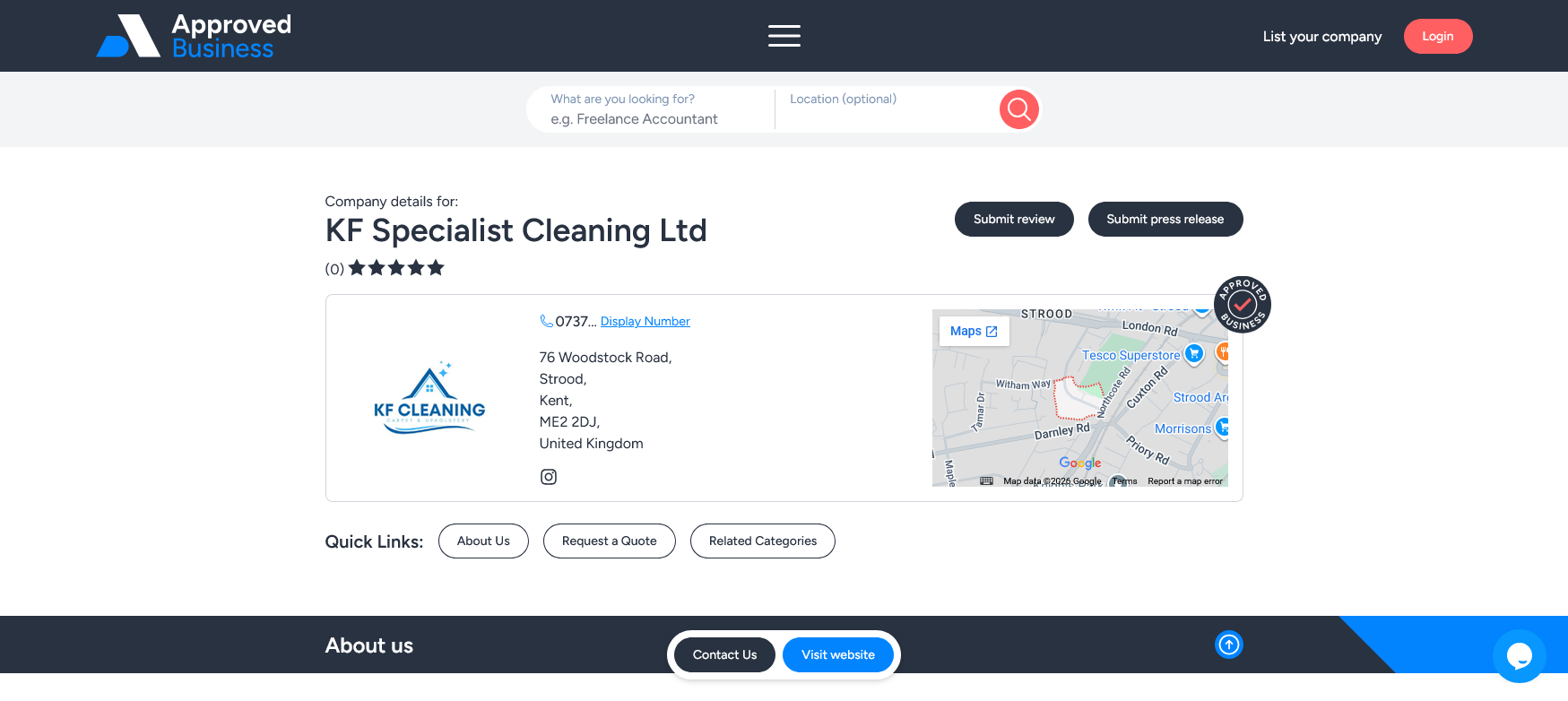 KF Specialist Cleaning Ltd Website Screenshot 001