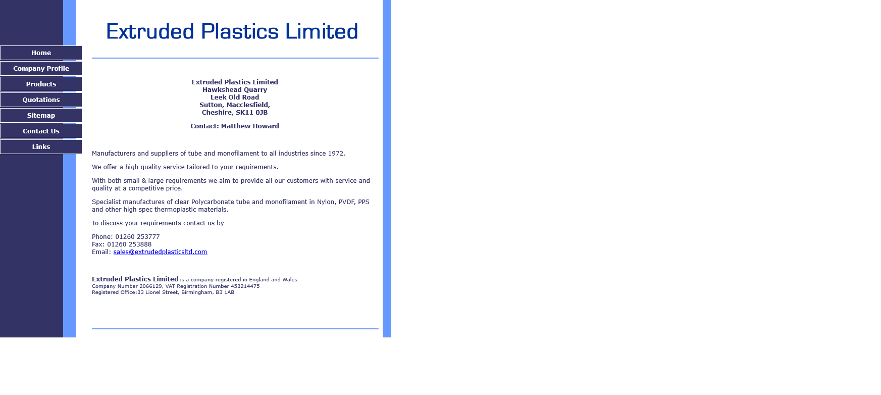 Extruded Plastics Ltd Website Screenshot 001