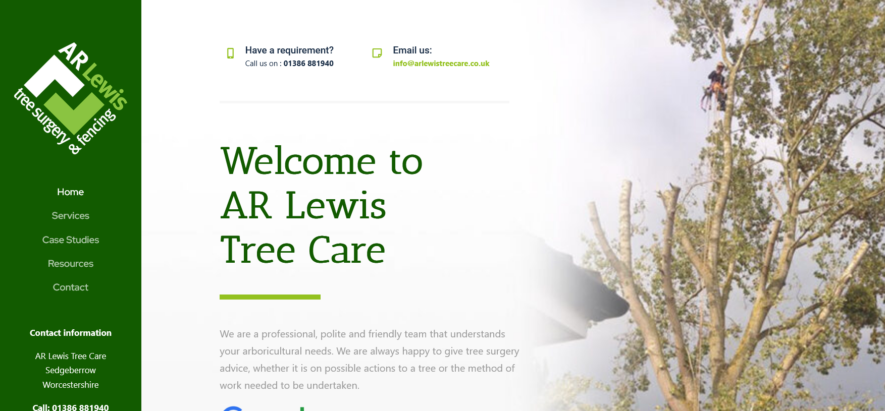 AR Lewis Treecare Website Screenshot 001